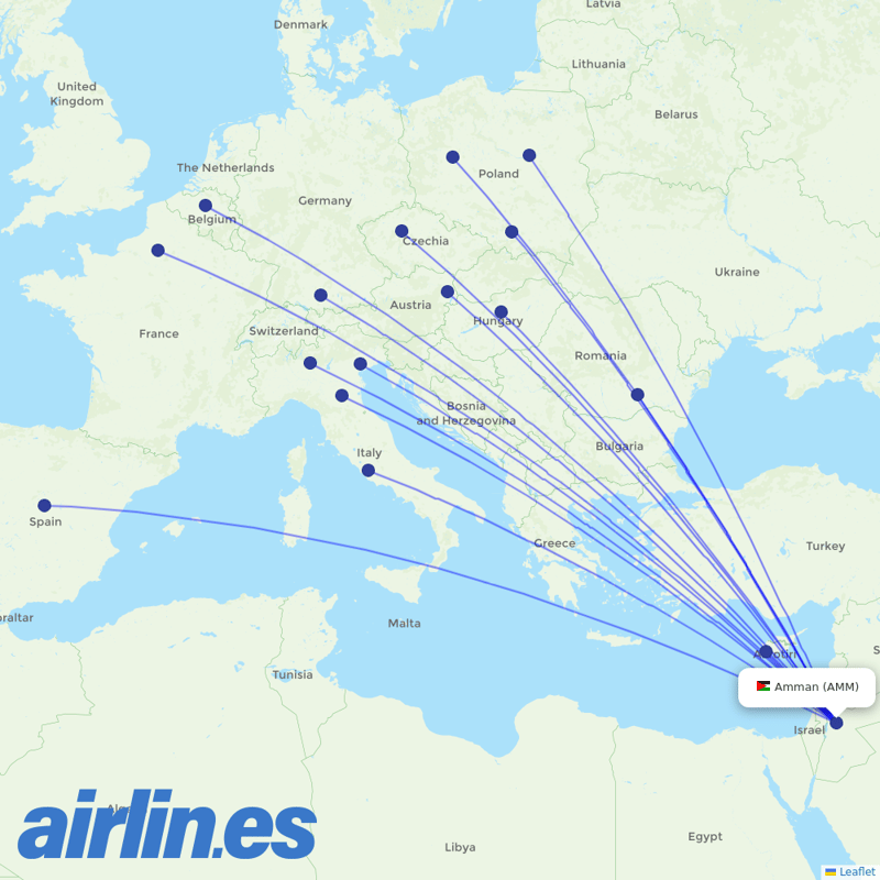 Ryanair from Queen Alia International destination map