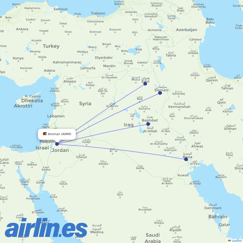 Iraqi Airways from Queen Alia International destination map