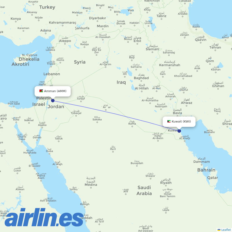 Jazeera Airways from Queen Alia International destination map