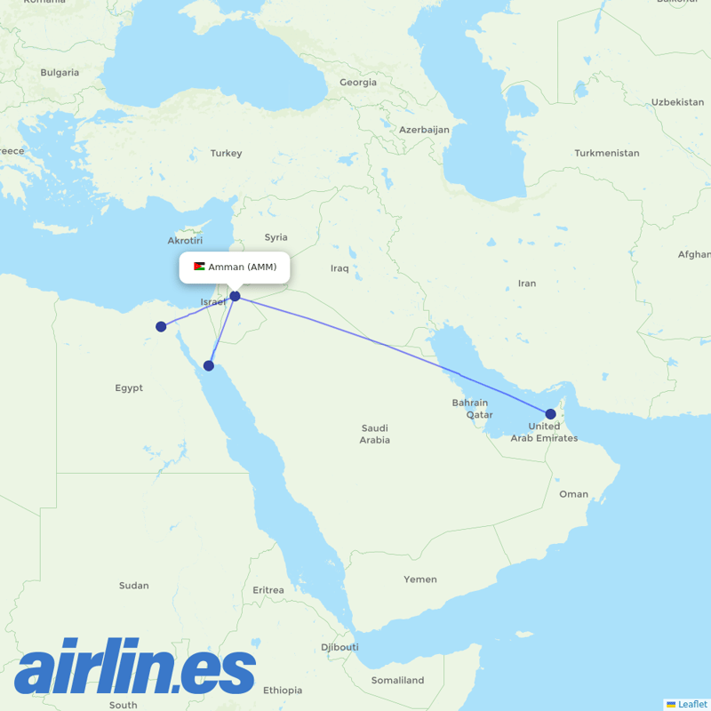 Jordan Aviation from Queen Alia International destination map