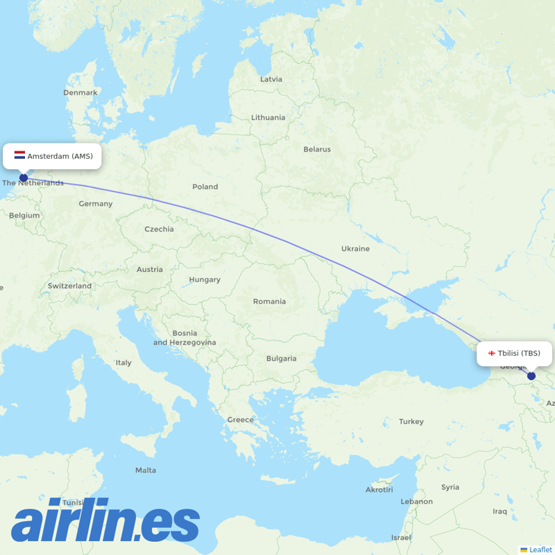 Georgian Airways from Schiphol destination map
