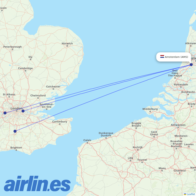 British Airways from Schiphol destination map