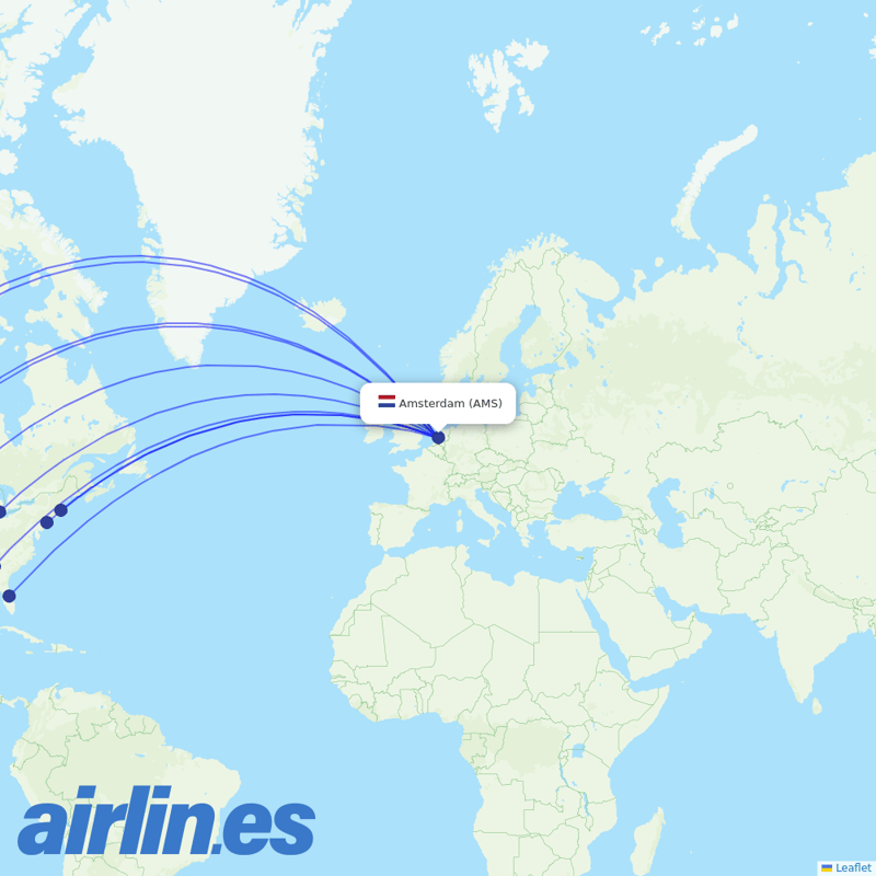 Delta Air Lines from Schiphol destination map