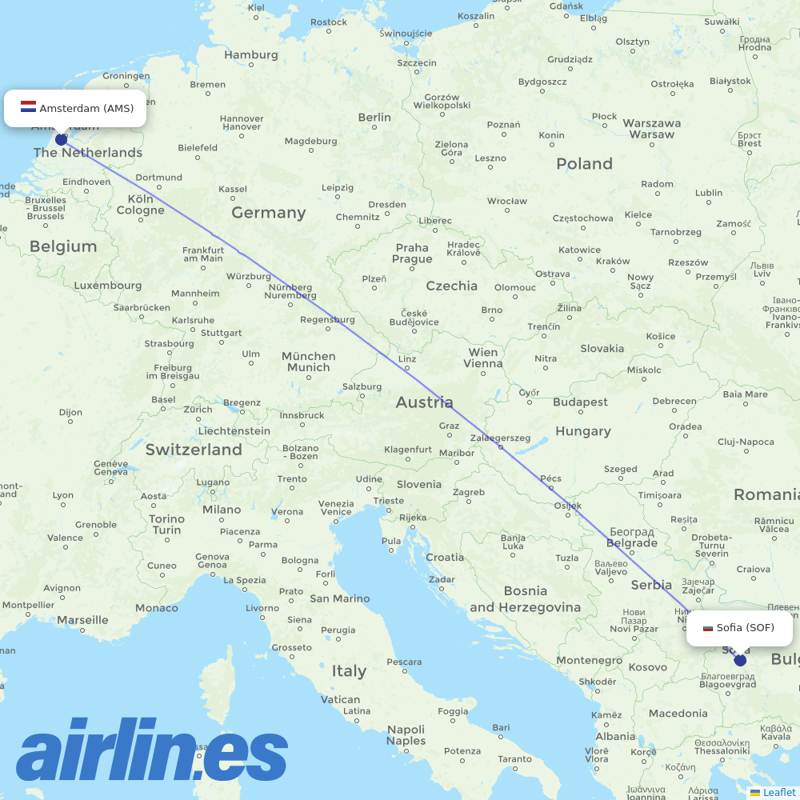 Bulgaria Air from Schiphol destination map