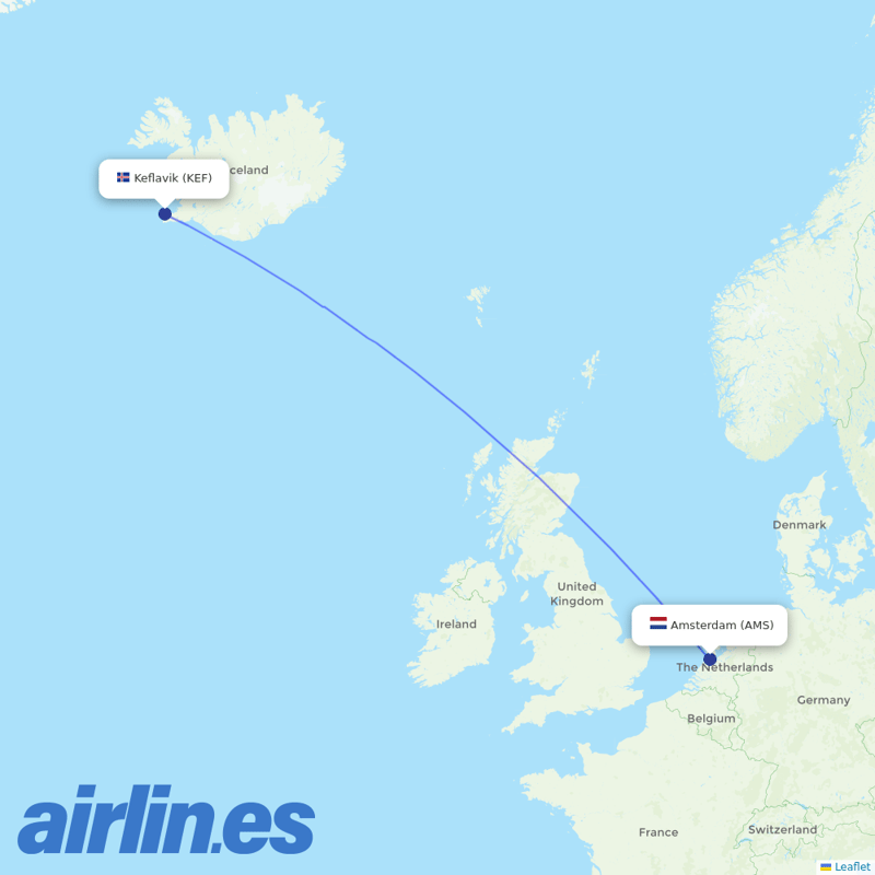 Icelandair from Schiphol destination map