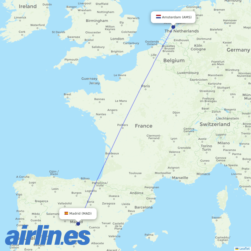 Iberia Express from Schiphol destination map