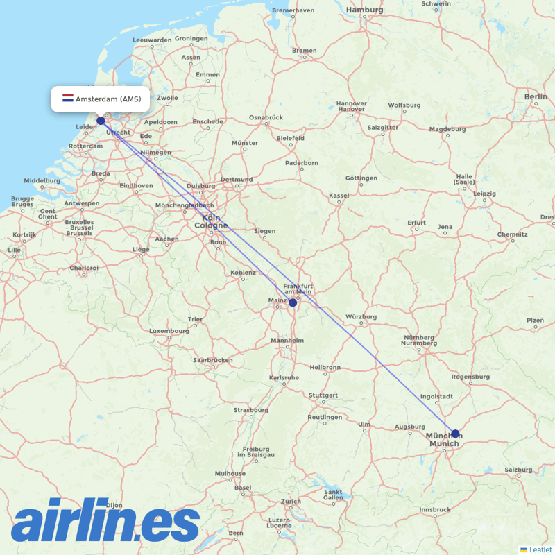 Lufthansa from Schiphol destination map