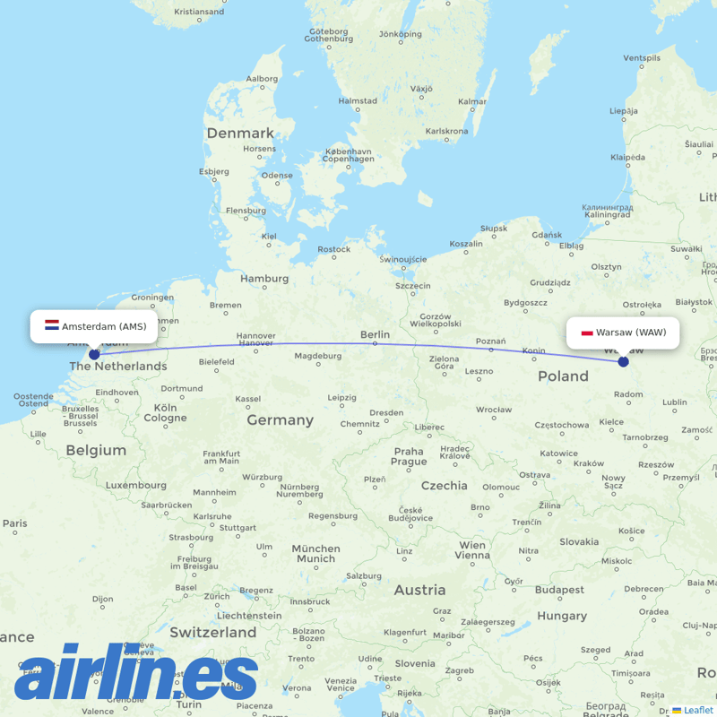 LOT - Polish Airlines from Schiphol destination map
