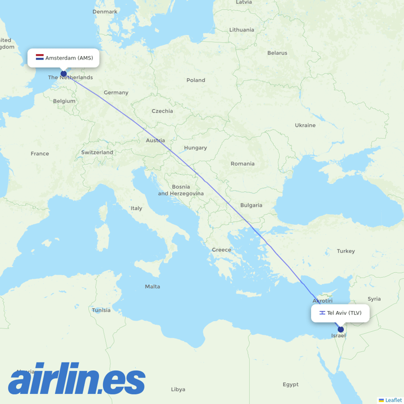 El Al from Schiphol destination map