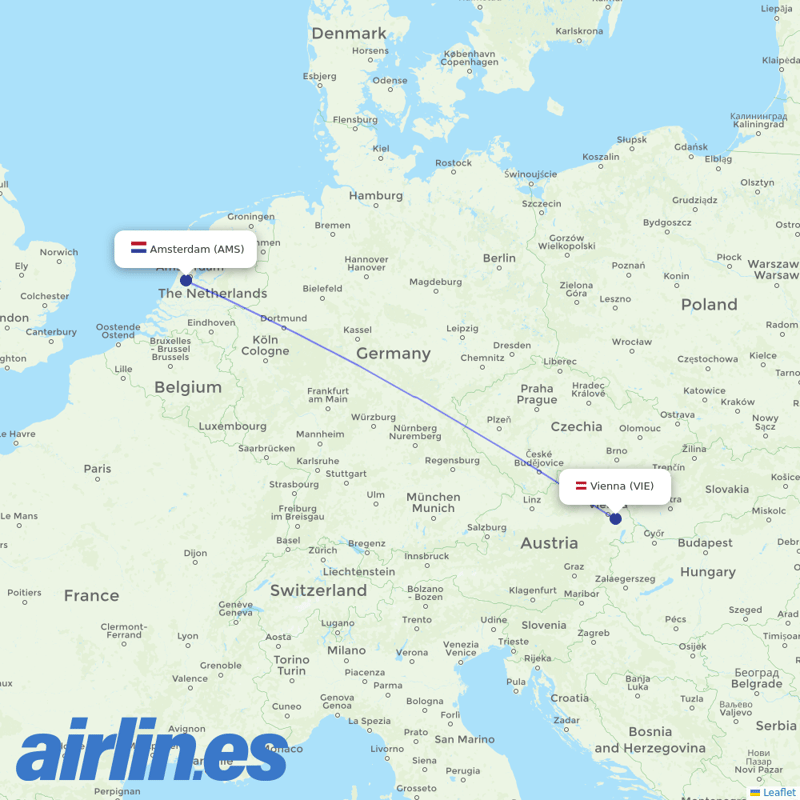 Austrian from Schiphol destination map