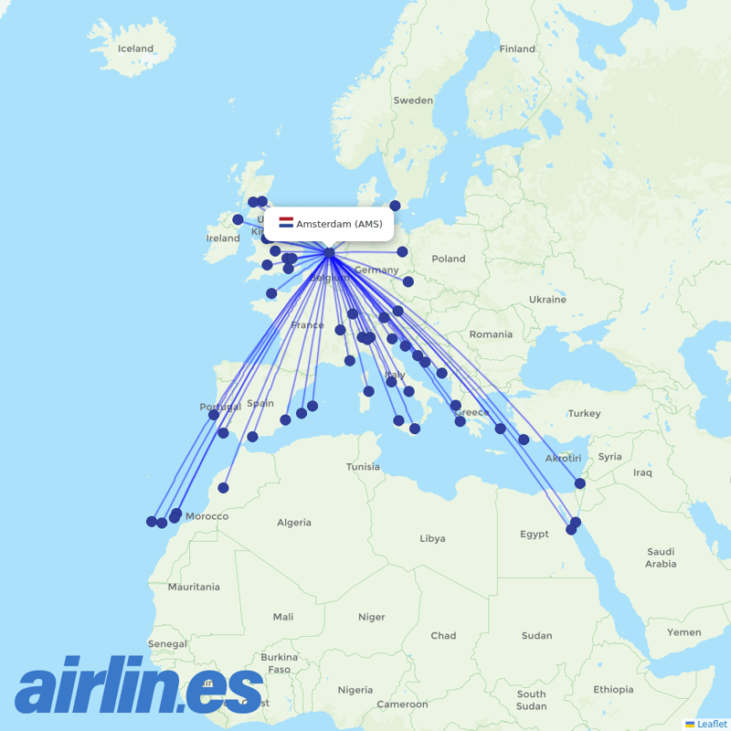 easyJet from Schiphol destination map