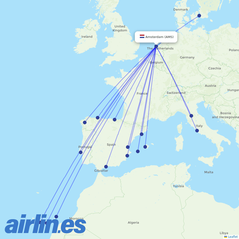 Vueling from Schiphol destination map