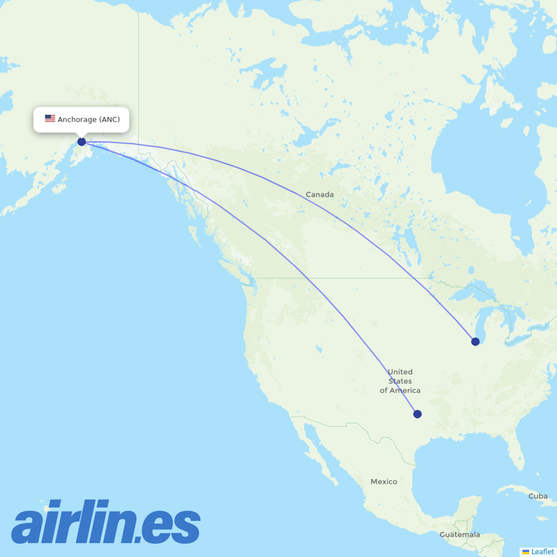 American Airlines from Ted Stevens Anchorage International destination map
