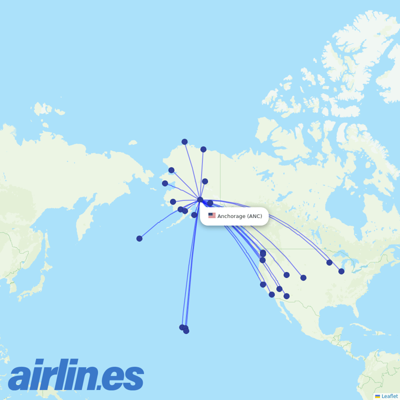 Alaska Airlines from Ted Stevens Anchorage International destination map