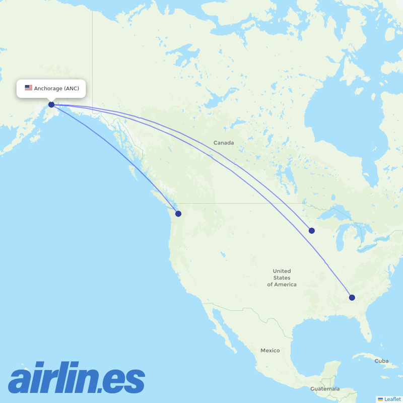 Delta Air Lines from Ted Stevens Anchorage International destination map