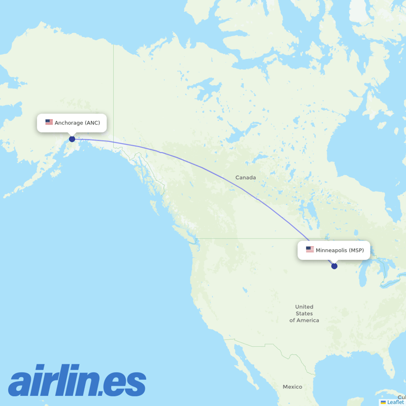 Sun Country Airlines from Ted Stevens Anchorage International destination map