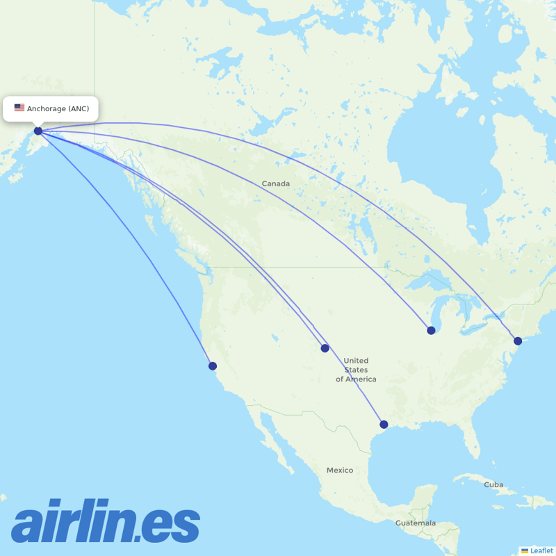 United Airlines from Ted Stevens Anchorage International destination map