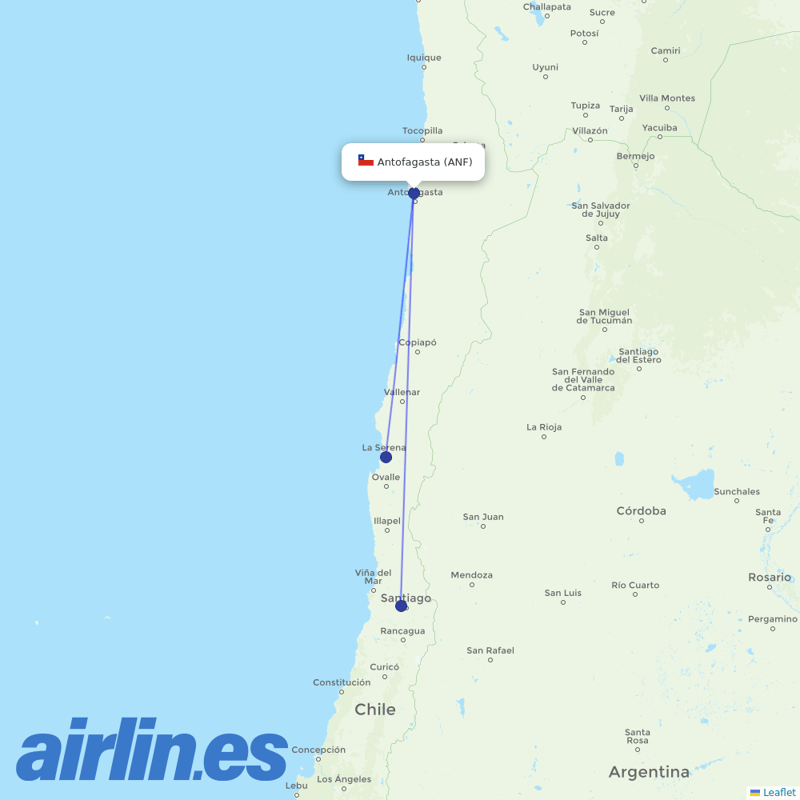 Sky Airline from Cerro Moreno International destination map