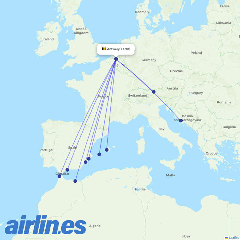 TUI Airlines Belgium from Deurne destination map