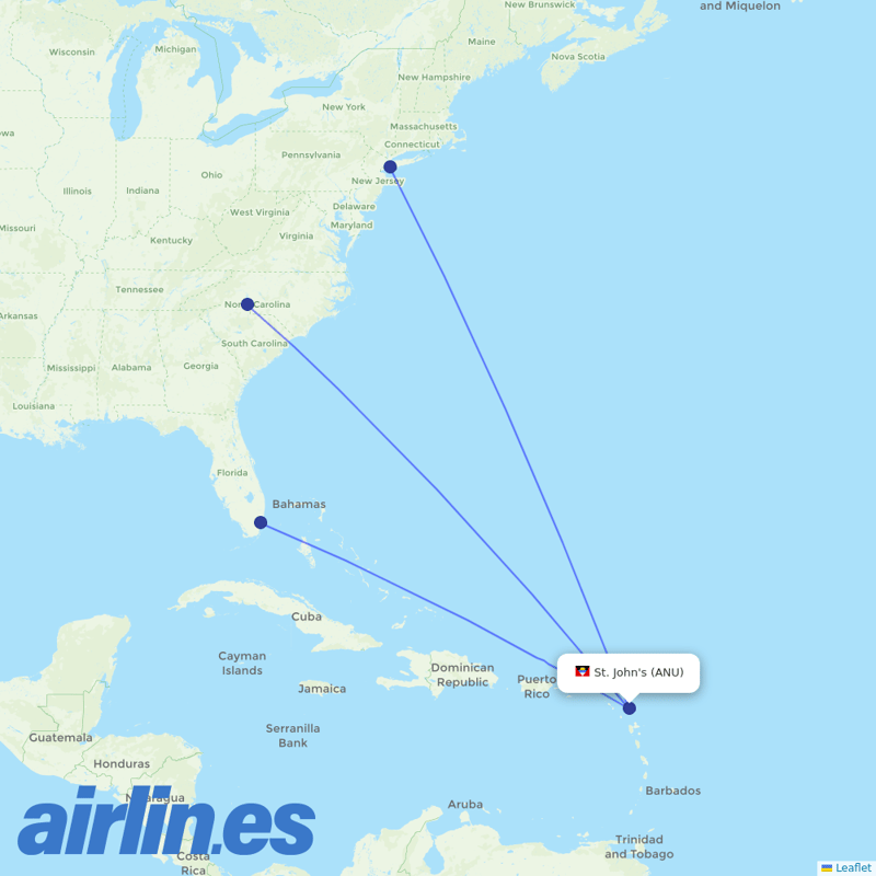 American Airlines from Antigua destination map