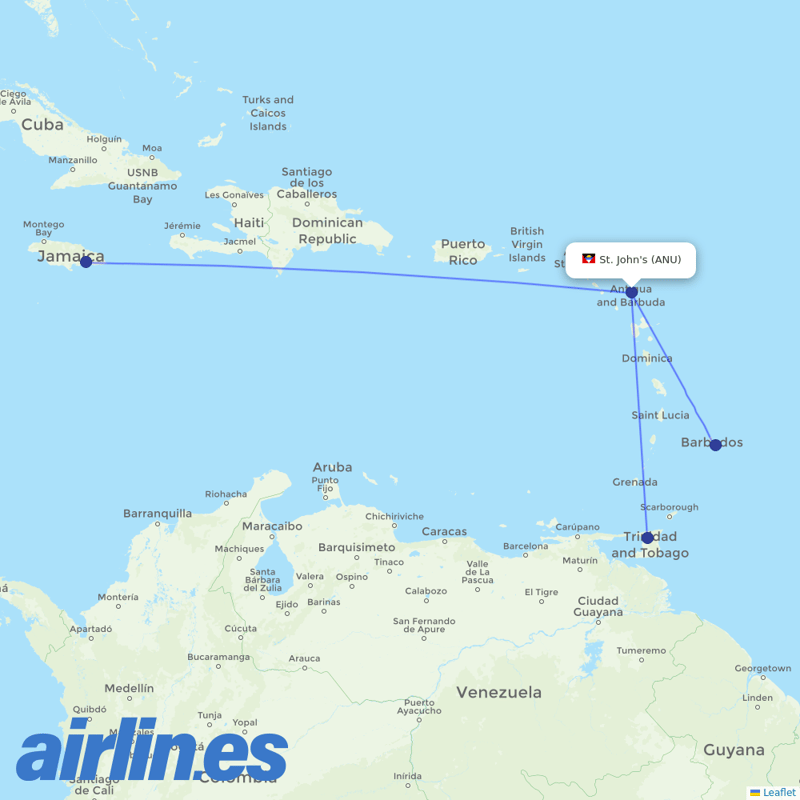 Caribbean Airlines from Antigua destination map