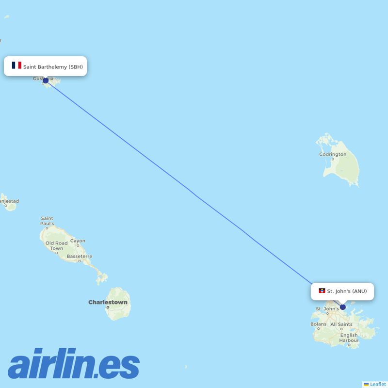 Tradewind Aviation from Antigua destination map