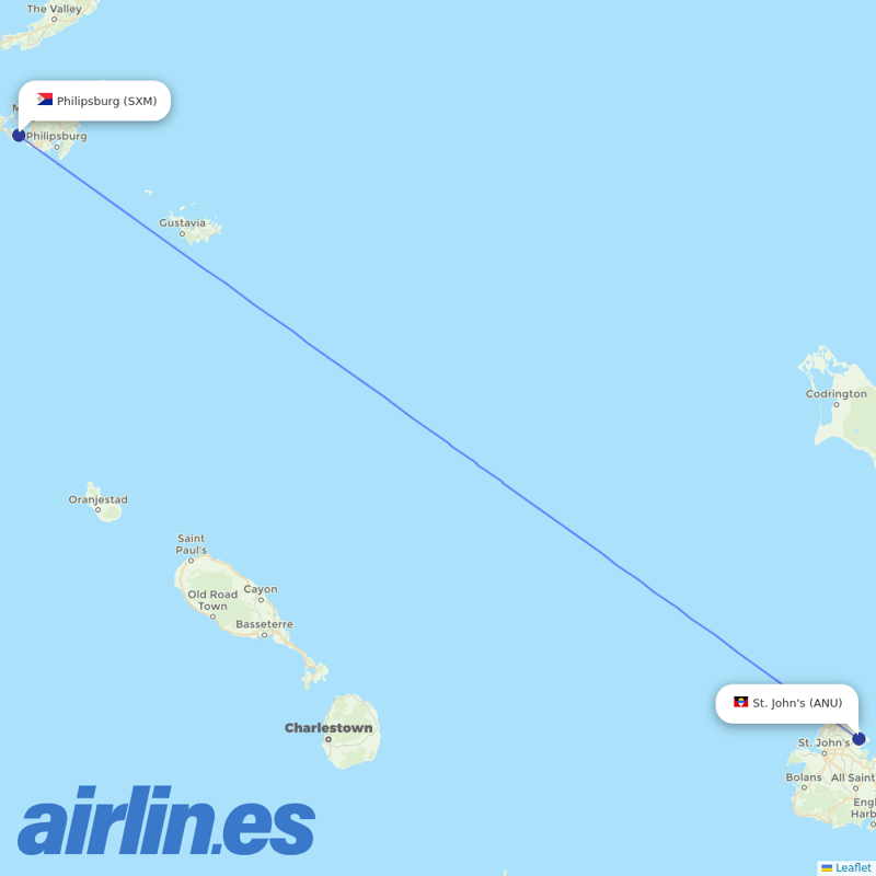 Winair from Antigua destination map