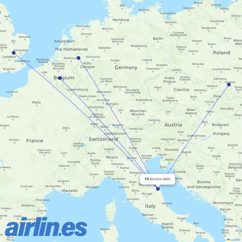 Ryanair from Falconara destination map