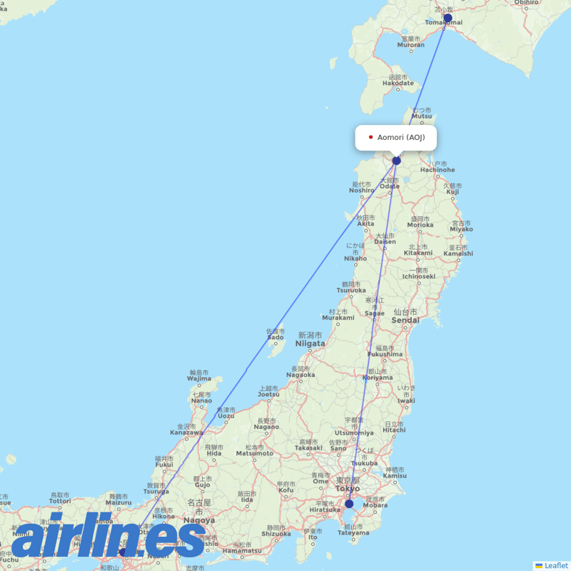 JAL from Aomori destination map