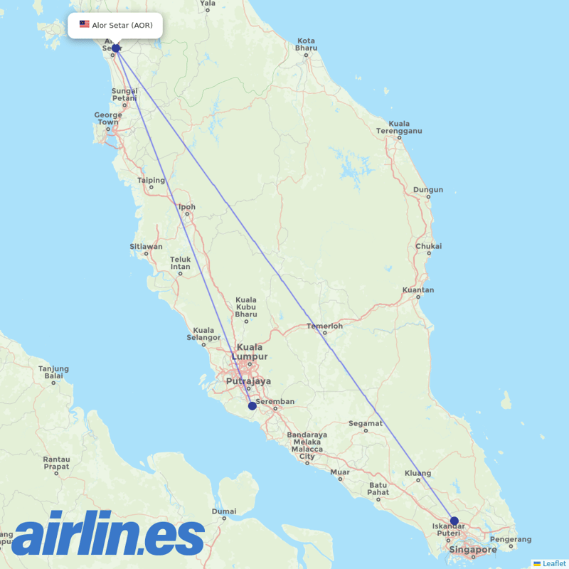 AirAsia from Sultan Abdul Halim destination map