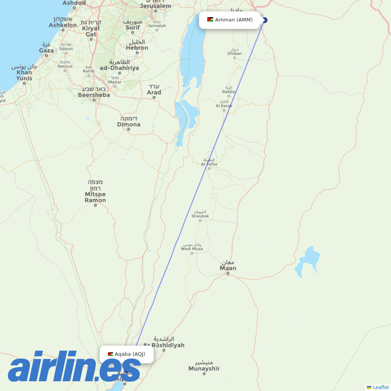 Royal Jordanian from Aqaba destination map