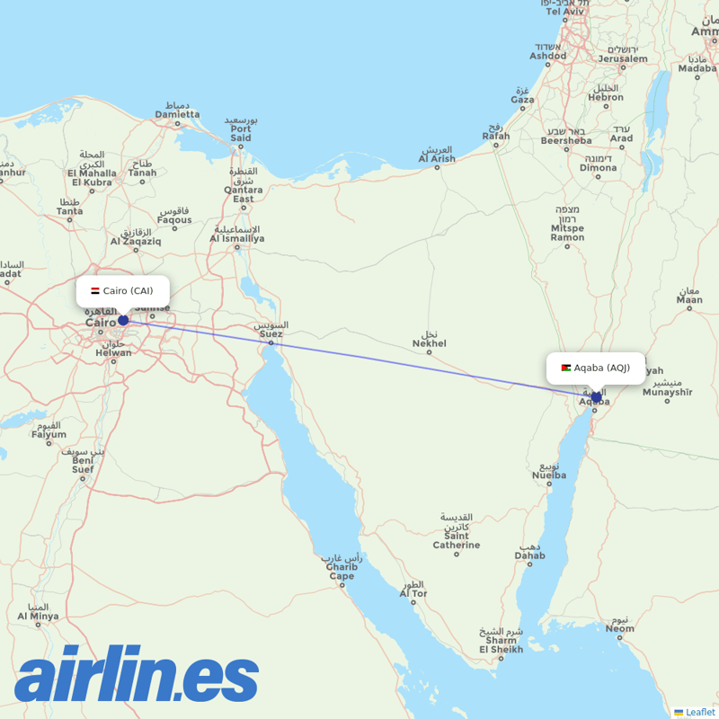 Air Cairo from Aqaba destination map