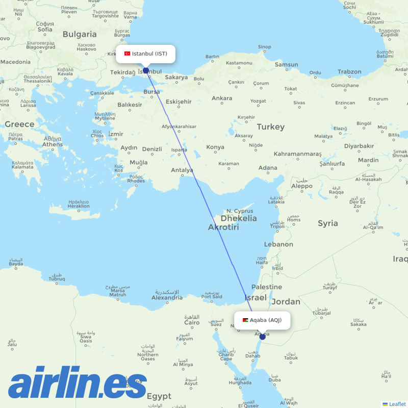 Turkish Airlines from Aqaba destination map