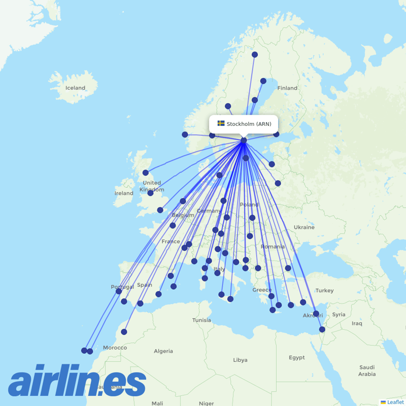 Norwegian Air Intl from Stockholm Arlanda Airport destination map