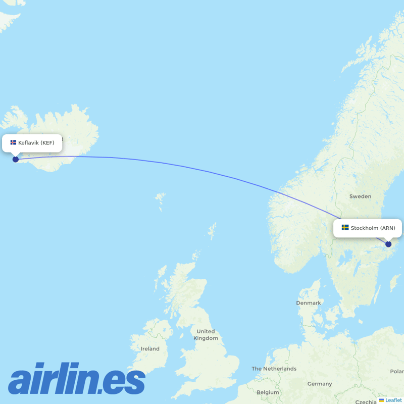 Icelandair from Stockholm Arlanda Airport destination map