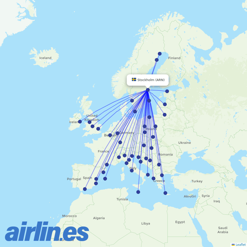 Ryanair from Stockholm Arlanda Airport destination map