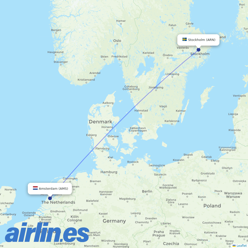 KLM from Stockholm Arlanda Airport destination map