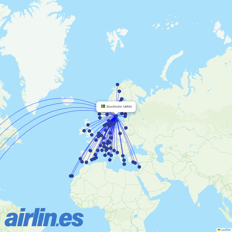 Scandinavian Airlines from Stockholm Arlanda Airport destination map
