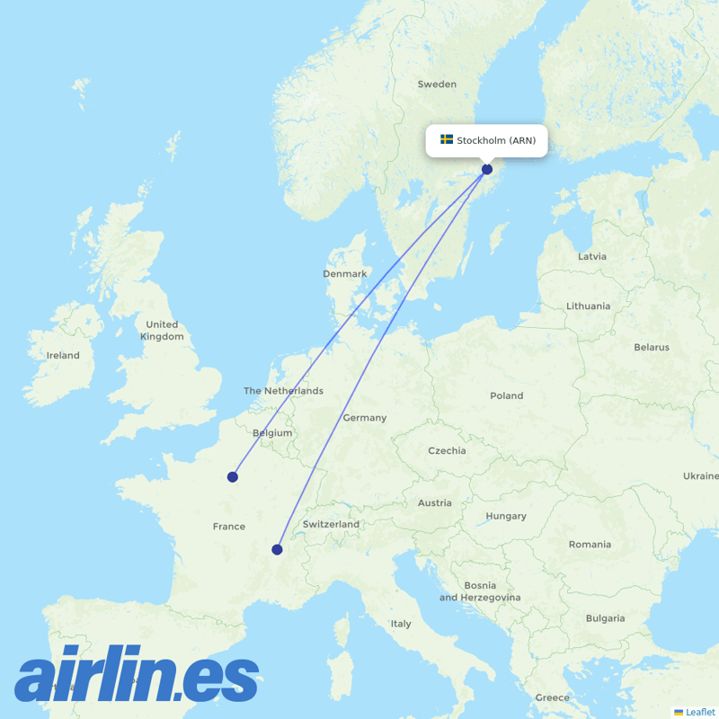 Transavia France from Stockholm Arlanda Airport destination map