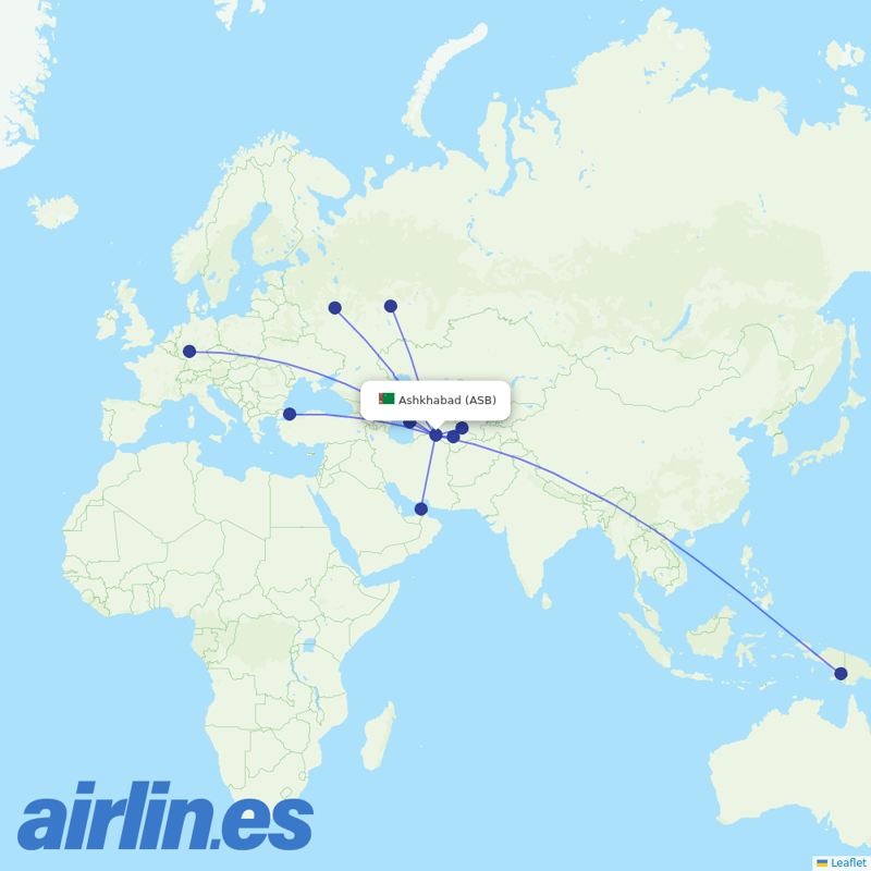 Turkmenistan Airlines from Ashgabat destination map