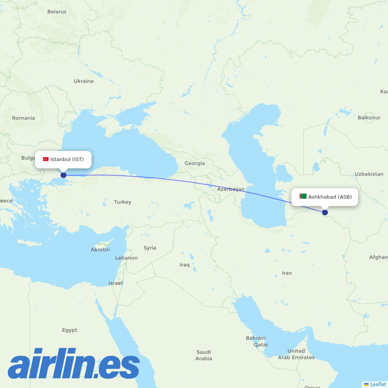 Turkish Airlines from Ashgabat destination map
