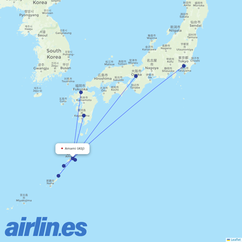 JAL from Amami O Shima destination map