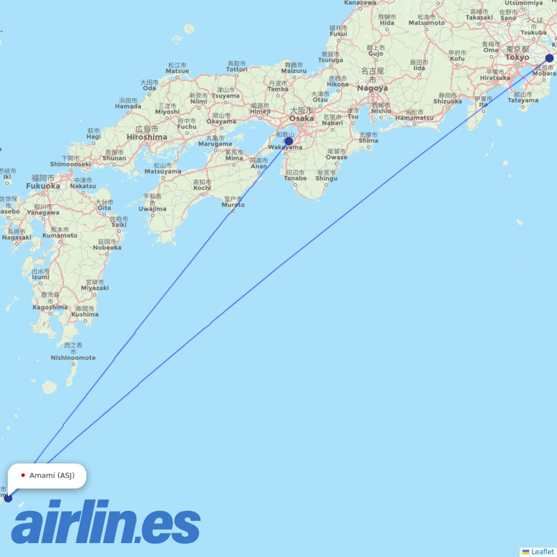 Peach Aviation from Amami O Shima destination map