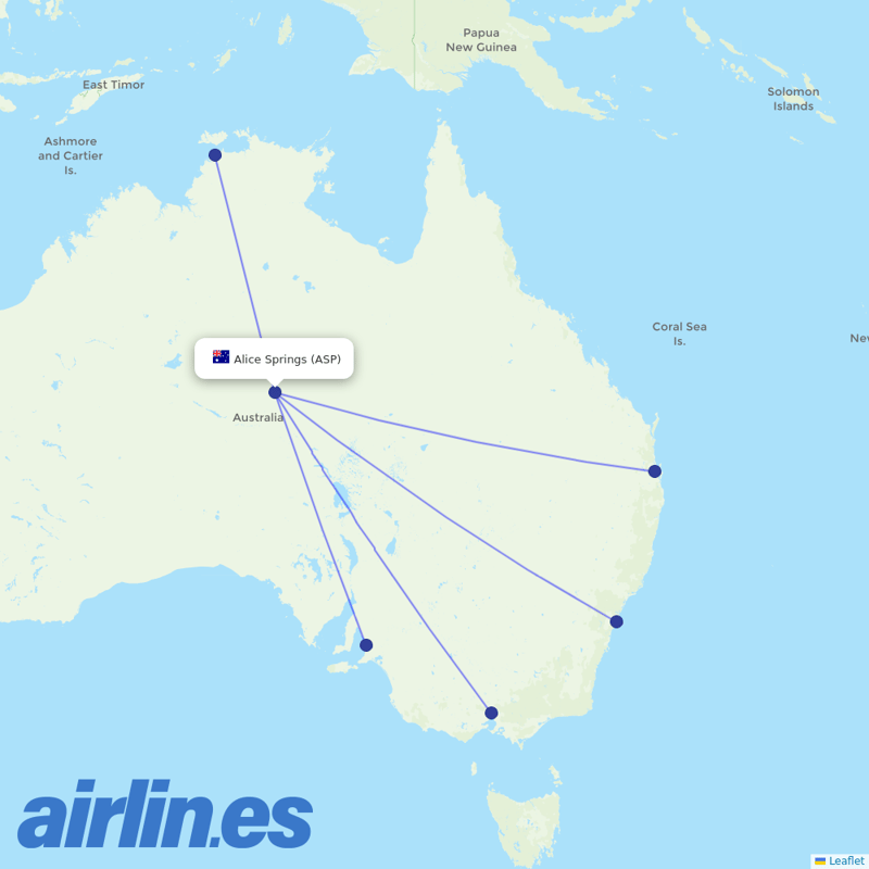 Qantas from Alice Springs destination map