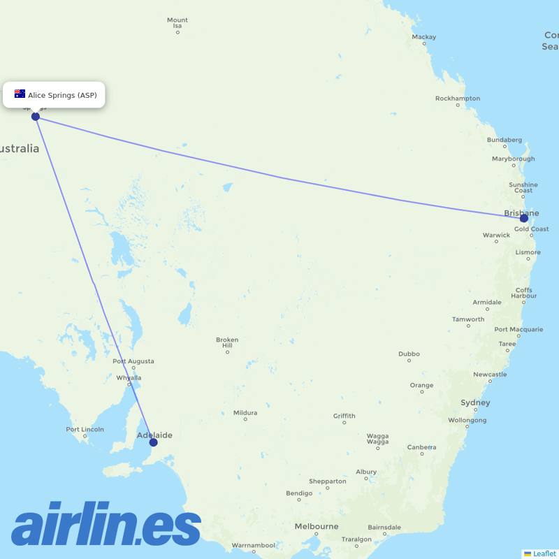 Virgin Australia from Alice Springs destination map