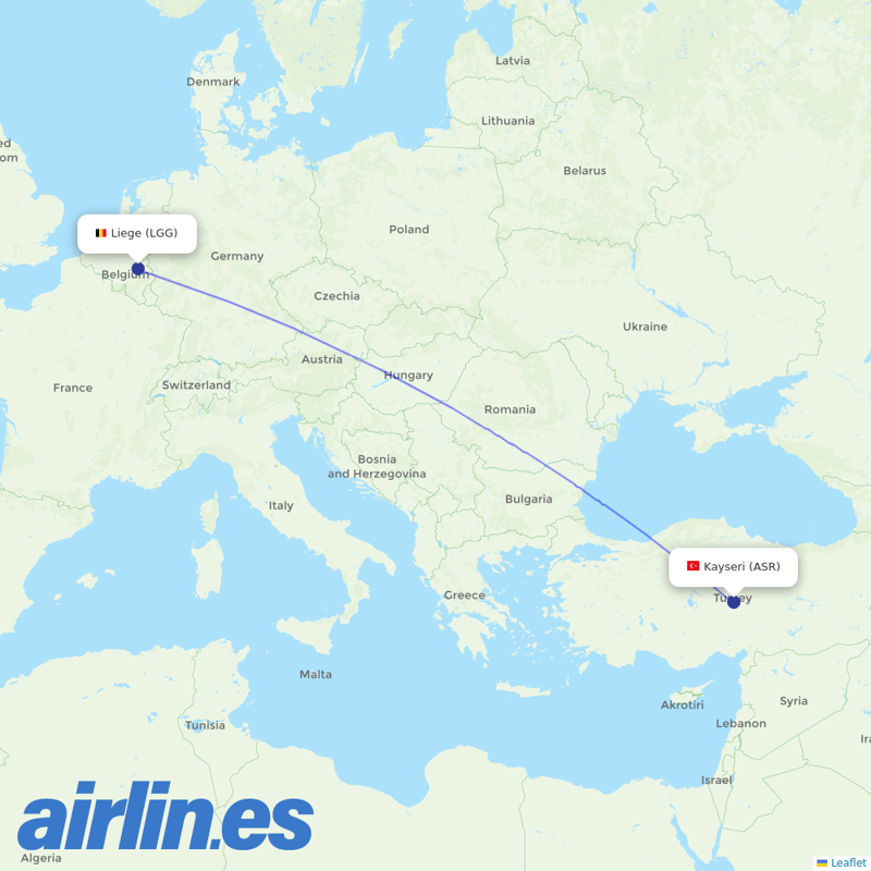 TUI Airlines Belgium from Erkilet destination map