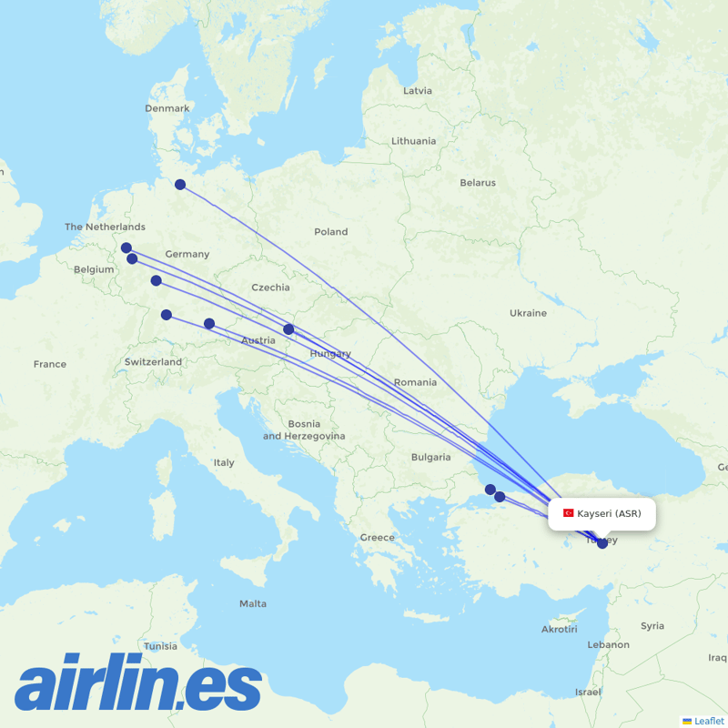 Turkish Airlines from Erkilet destination map