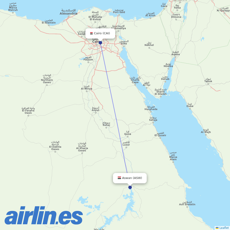 Nile Air from Aswan International destination map
