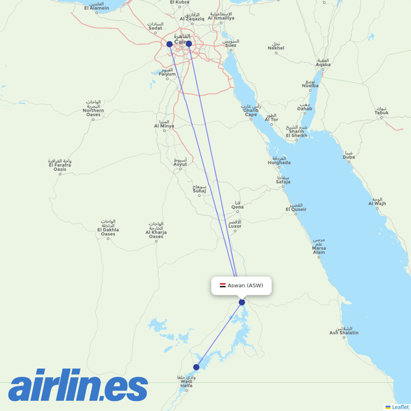 Air Cairo from Aswan International destination map