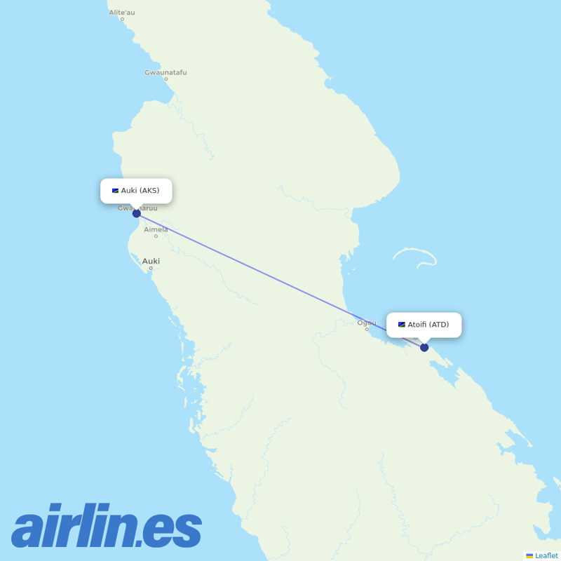 Solomon Airlines from Atoifi Airport destination map
